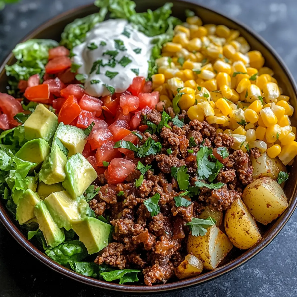 Beladener Kartoffel-Taco-Bowl für ein einfaches Abendessen
