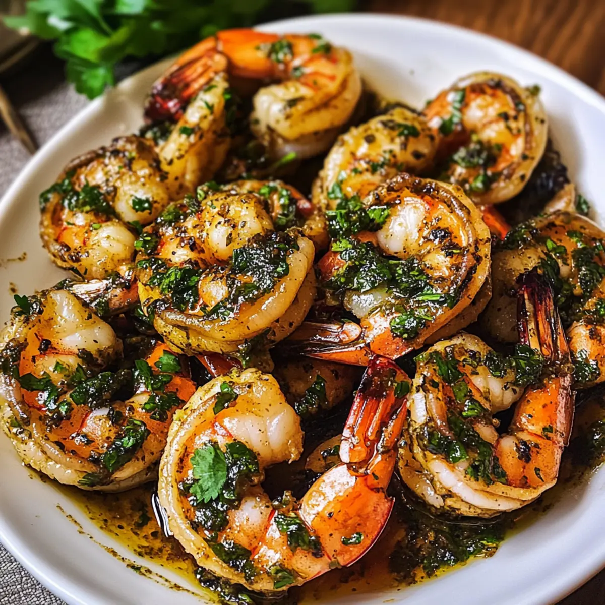 Pfanne-gebratene Chimichurri-Garnelen für Genussmomente
