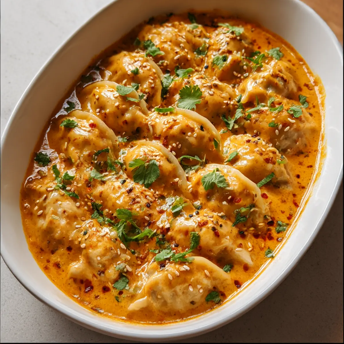 Rote Curry Teigtaschen mit Kokosnuss Sauce