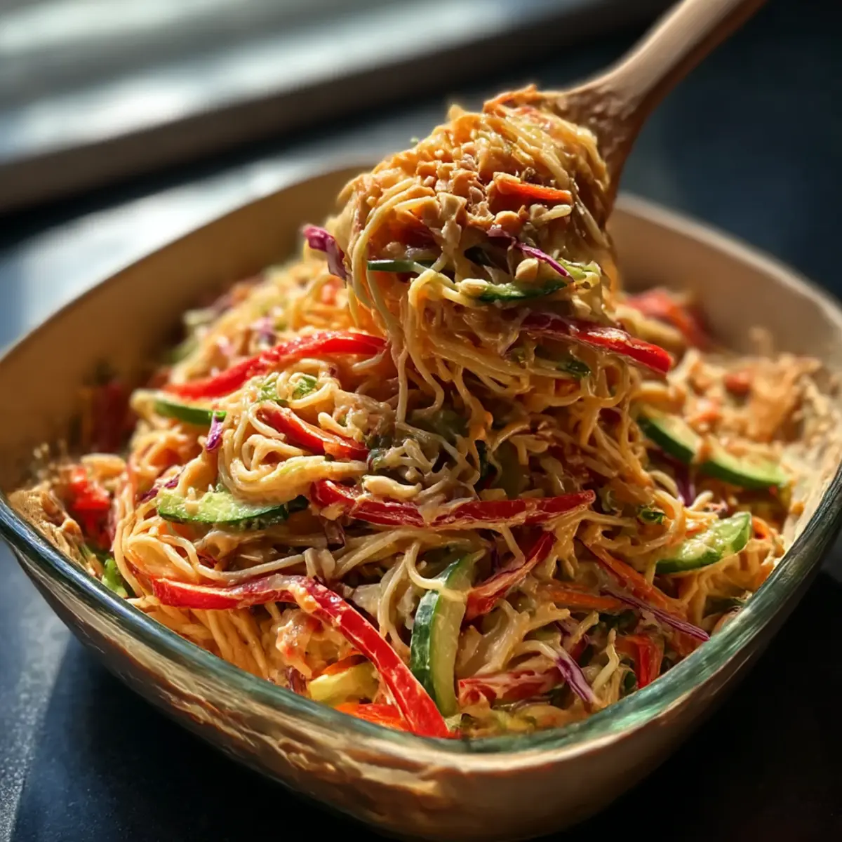 Thailändischer Spaghetti-Salat mit Erdnusssauce genießen