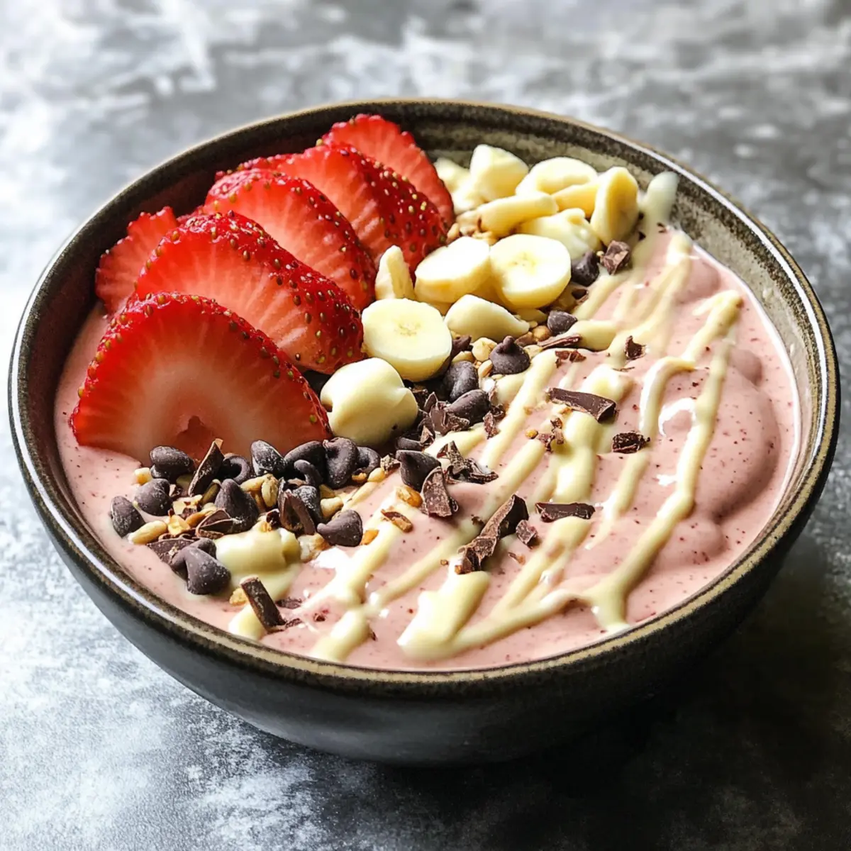 Weiße Schokolade Erdbeer Smoothie Schüssel mit 17g Protein