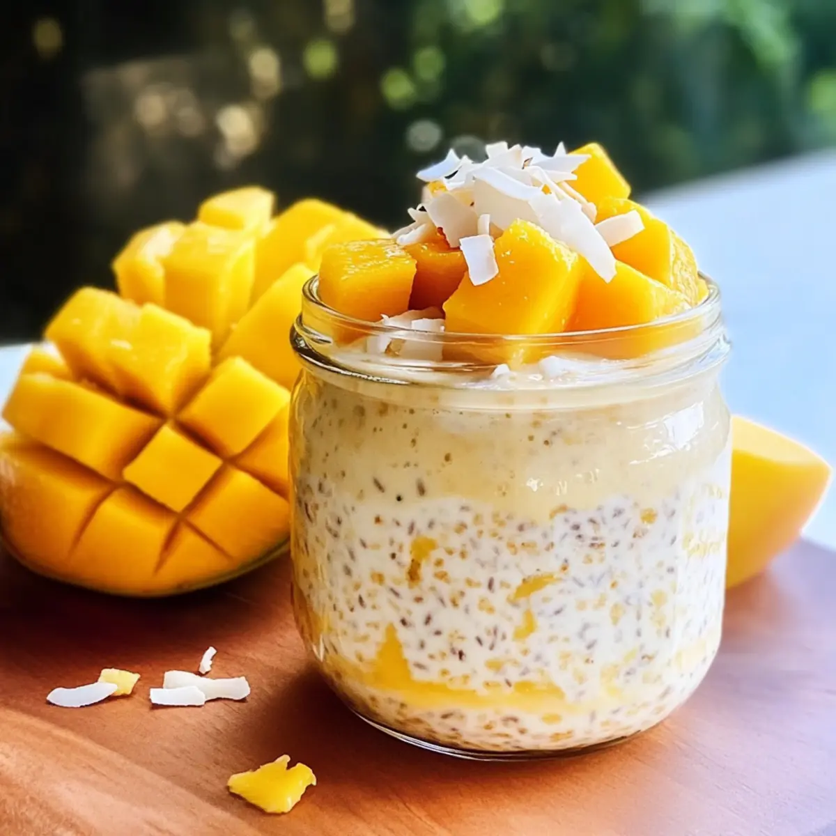 Mango-Kokos-Übernacht-Haferflocken für dein Frühstück